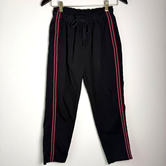 XiRENA Pants - Xirena SIde Striped Track Pants Tapered Cropped Cotton Twill Black Red Size XS